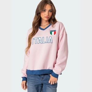 Edikted Pink and Blue Italia V-Neck Sweater